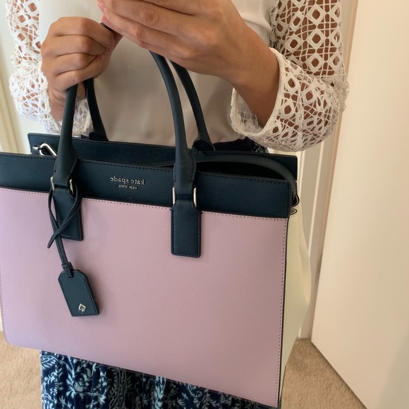 KATE SPADE LARGE SATCHEL LAVENDER NAVY CAMERON - Picture 5 of 8